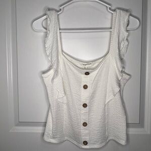 White Button-Down Ruffle Top